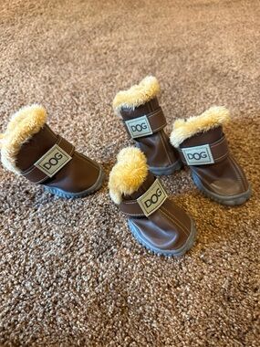 Brown Faux Fur Dog Boots - 4 Pack